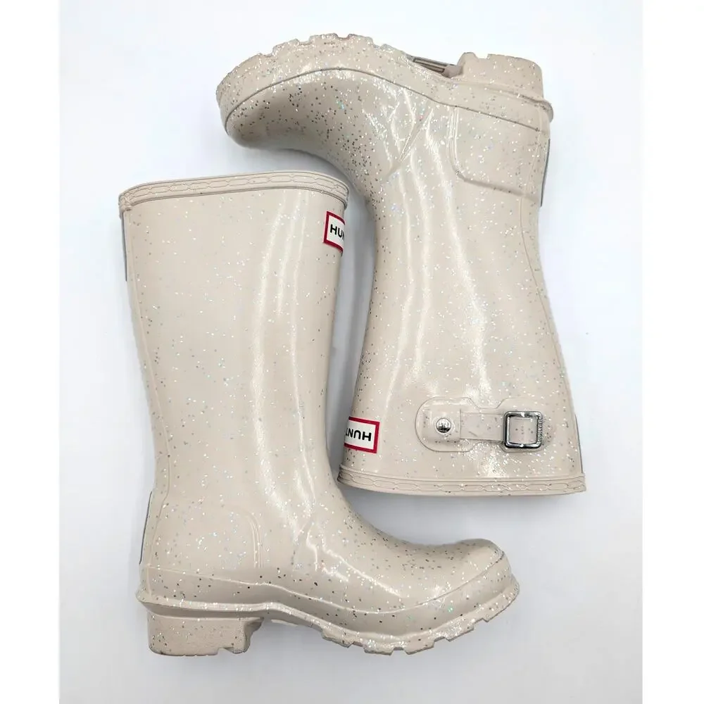 Hunter Original Giant Glitter Waterproof Rain Boots Kids' Ivory Size US13 EU31